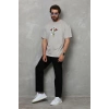 Erkek Baskılı T-Shirt Kısa Kol Bisiklet Yaka Regular Fit Rahat Kalıp Tişört -  Gri
