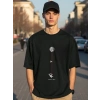 Erkek Baskılı T-Shirt Kısa Kol Bisiklet Yaka Regular Fit Rahat Kalıp Tişört - Siyah