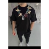 Erkek Baskılı T-Shirt Kısa Kol Bisiklet Yaka Regular Fit Rahat Tişört - Siyah