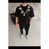 Erkek Baskılı T-Shirt Kısa Kol Bisiklet Yaka Regular Fit Rahat Tişört - Siyah