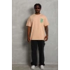 Erkek Baskılı T-Shirt Kısa Kol Bisiklet Yaka Regular Fit Tişört - Bej