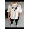 Erkek Baskılı T-Shirt Kısa Kol Bisiklet Yaka Regular Fit Tişört - Beyaz