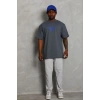 Erkek Baskılı T-Shirt Kısa Kol Bisiklet Yaka Regular Fit Tişört - Füme