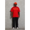 Erkek Baskılı T-Shirt Kısa Kol Bisiklet Yaka Regular Fit Tişört - Kırmızı