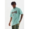 Erkek Baskılı T-Shirt Kısa Kol Bisiklet Yaka Regular Fit Tişört - Mint Yeşili