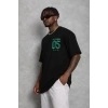 Erkek Baskılı T-Shirt Kısa Kol Bisiklet Yaka Regular Fit Tişört - Siyah