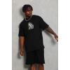 Erkek Baskılı T-Shirt Kısa Kol Bisiklet Yaka Regular Fit Tişört - Siyah