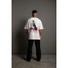 Erkek Baskılı T-Shirt Oversize Kısa kol Bisiklet yaka tişort - Beyaz