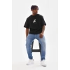 Erkek Baskılı T-Shirt Yazlık Kısa Kol Bisiklet Yaka Tişört - Siyah
