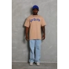 Erkek Baskılı Tişört Kısa Kol Bisiklet Yaka Oversize T-Shirt - Bej
