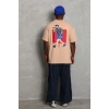 Erkek Baskılı Tişört Kısa Kol Bisiklet Yaka Oversize T-Shirt - Bej