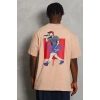 Erkek Baskılı Tişört Kısa Kol Bisiklet Yaka Oversize T-Shirt - Bej