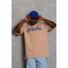 Erkek Baskılı Tişört Kısa Kol Bisiklet Yaka Oversize T-Shirt - Bej
