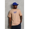 Erkek Baskılı Tişört Kısa Kol Bisiklet Yaka Oversize T-Shirt - Bej