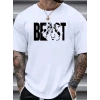 Erkek Baskılı Tişört Kısa Kol Bisiklet Yaka Oversize T-Shirt - Beyaz