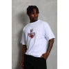Erkek Baskılı Tişört Kısa Kol Bisiklet Yaka Oversize T-Shirt - Beyaz
