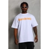 Erkek Baskılı Tişört Kısa Kol Bisiklet Yaka Oversize T-Shirt - Beyaz