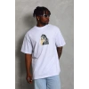 Erkek Baskılı Tişört Kısa Kol Bisiklet Yaka Oversize T-Shirt - Beyaz