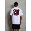 Erkek Baskılı Tişört Kısa Kol Bisiklet Yaka Oversize T-Shirt - Beyaz