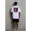 Erkek Baskılı Tişört Kısa Kol Bisiklet Yaka Oversize T-Shirt - Beyaz