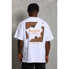 Erkek Baskılı Tişört Kısa Kol Bisiklet Yaka Oversize T-Shirt - Beyaz