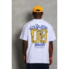 Erkek Baskılı Tişört Kısa Kol Bisiklet Yaka Oversize T-Shirt - Beyaz