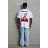 Erkek Baskılı Tişört Kısa Kol Bisiklet Yaka Oversize T-Shirt - Beyaz
