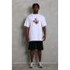 Erkek Baskılı Tişört Kısa Kol Bisiklet Yaka Oversize T-Shirt - Beyaz