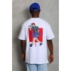 Erkek Baskılı Tişört Kısa Kol Bisiklet Yaka Oversize T-Shirt - Beyaz