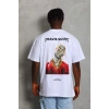 Erkek Baskılı Tişört Kısa Kol Bisiklet Yaka Oversize T-Shirt - Beyaz