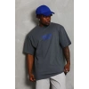 Erkek Baskılı Tişört Kısa Kol Bisiklet Yaka Oversize T-Shirt - Füme