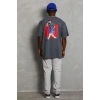 Erkek Baskılı Tişört Kısa Kol Bisiklet Yaka Oversize T-Shirt - Füme