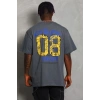 Erkek Baskılı Tişort Kısa Kol Bisiklet Yaka Oversize T-Shirt - Füme