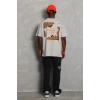 Erkek Baskılı Tişört Kısa Kol Bisiklet Yaka Oversize T-Shirt - Gri