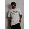 Erkek Baskılı Tişört Kısa Kol Bisiklet Yaka Oversize T-Shirt - Gri