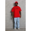 Erkek Baskılı Tişört Kısa Kol Bisiklet Yaka Oversize T-Shirt - Kırmızı
