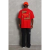 Erkek Baskılı Tişört Kısa Kol Bisiklet Yaka Oversize T-Shirt - Kırmızı
