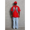 Erkek Baskılı Tişört Kısa Kol Bisiklet Yaka Oversize T-Shirt - Kırmızı