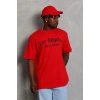 Erkek Baskılı Tişört Kısa Kol Bisiklet Yaka Oversize T-Shirt - Kırmızı