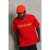 Erkek Baskılı Tişört Kısa Kol Bisiklet Yaka Oversize T-Shirt - Kırmızı