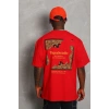Erkek Baskılı Tişört Kısa Kol Bisiklet Yaka Oversize T-Shirt - Kırmızı