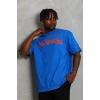 Erkek Baskılı Tişört Kısa Kol Bisiklet Yaka Oversize T-Shirt - Mavi