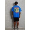 Erkek Baskılı Tişört Kısa Kol Bisiklet Yaka Oversize T-Shirt - Mavi