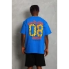 Erkek Baskılı Tişört Kısa Kol Bisiklet Yaka Oversize T-Shirt - Mavi