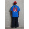Erkek Baskılı Tişört Kısa Kol Bisiklet Yaka Oversize T-Shirt - Mavi