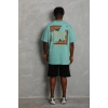 Erkek Baskılı Tişört Kısa Kol Bisiklet Yaka Oversize T-Shirt - Mint Yeşili