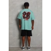 Erkek Baskılı Tişört Kısa Kol Bisiklet Yaka Oversize T-Shirt - Mint Yeşili