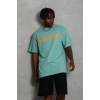 Erkek Baskılı Tişört Kısa Kol Bisiklet Yaka Oversize T-Shirt - Mint Yeşili