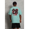 Erkek Baskılı Tişört Kısa Kol Bisiklet Yaka Oversize T-Shirt - Mint Yeşili