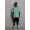Erkek Baskılı Tişört Kısa Kol Bisiklet Yaka Oversize T-Shirt - Mint Yeşili